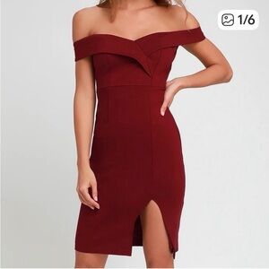 NWT Lulu's Classic Glam Burgundy Off-Shoulder Bodycon Midi Dress SZ Med $70